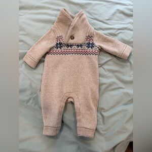 3 Month Neutral Beige Knit Baby One-Piece with Nordic Pattern